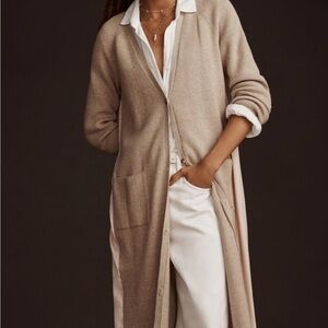 Cozy Beige Long Cardigan- BY ANTHROPOLOGIE LONG TWOFER CARDIGAN SWEATER